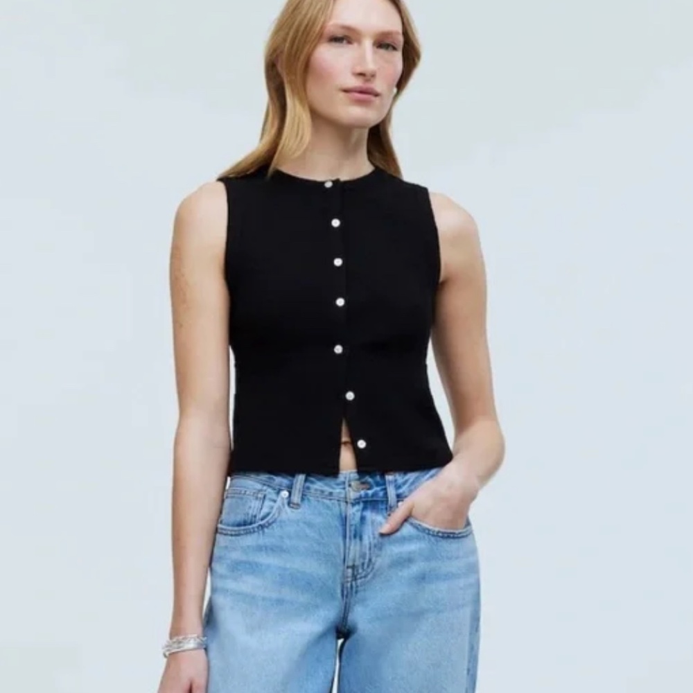 Madewell Black Split-Crewneck Cardigan Tank - Black XS